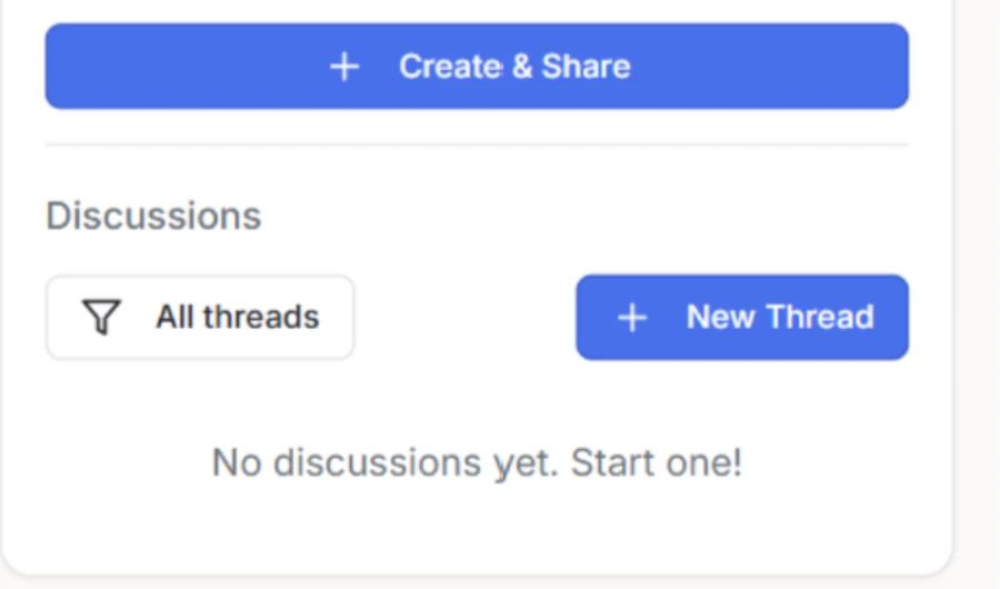 Margin group screen with a Create and Share button and a discussions area