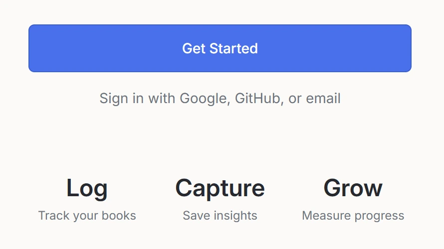 Margin start screen with a Get Started button and Log, Capture and Grow
